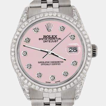 Rolex Custom Orchid Pink 2.85CT Diamond Stainless Steel Datejust  Automatic Men's Wristwatch 36mm