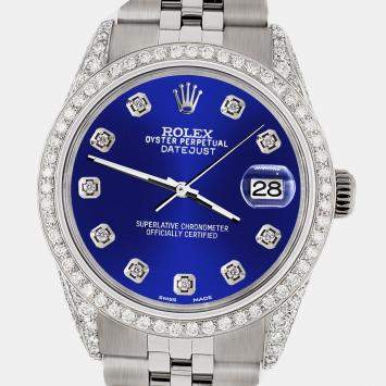 Rolex Custom Navy Blue 2.85CT Diamond Stainless Steel Datejust  Automatic Men's Wristwatch 36mm