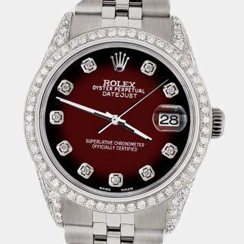 Rolex Custom Maroon Vignette 2.85CT Diamond Stainless Steel Datejust  Automatic Men's Wristwatch 36mm