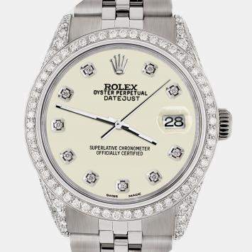 Rolex Custom Satin Linen 2.85CT Diamond Stainless Steel Datejust  Automatic Men's Wristwatch 36mm