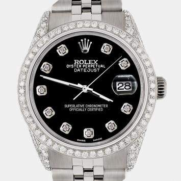 Rolex Custom Black 2.85CT Diamond Stainless Steel Datejust  Automatic Men's Wristwatch 36mm