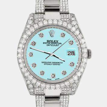 Rolex Custom Aqua Blue 8.3CT Diamond Stainless Steel Datejust II  Automatic Men's Wristwatch 41mm