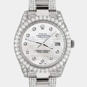 Rolex Custom White MOP 8.3CT Diamond Stainless Steel Datejust II 116300 Automatic Men's Wristwatch 41mm