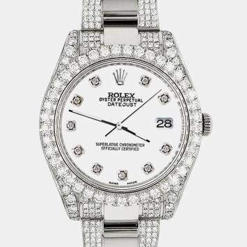 Rolex Custom White 8.3CT Diamond Stainless Steel Datejust II 116300 Automatic Men's Wristwatch 41mm