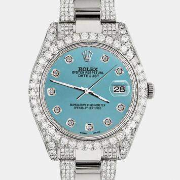 Rolex Custom Turquoise 8.3CT Diamond Stainless Steel Datejust II 116300 Automatic Men's Wristwatch 41mm