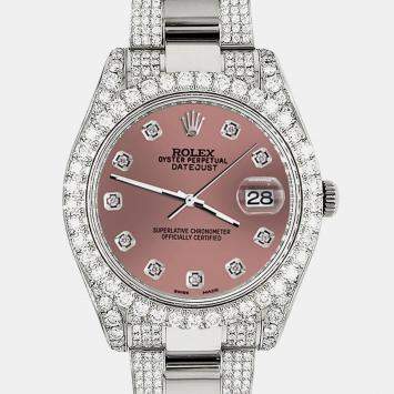 Rolex Custom Salmon 8.3CT Diamond Stainless Steel Datejust II 116300 Automatic Men's Wristwatch 41mm