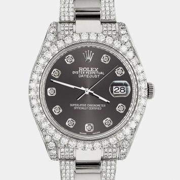 Rolex Custom Grey 8.3CT Diamond Stainless Steel Datejust II 116300 Automatic Men's Wristwatch 41mm