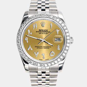 Rolex Custom Champagne 2CT Diamond Stainless Steel Datejust 116200 Automatic Men's Wristwatch 36mm