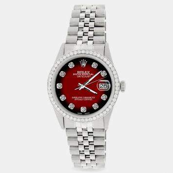 Rolex Custom Red Vignette 1.1CT Diamond Stainless Steel Datejust  Automatic Men's Wristwatch 36mm