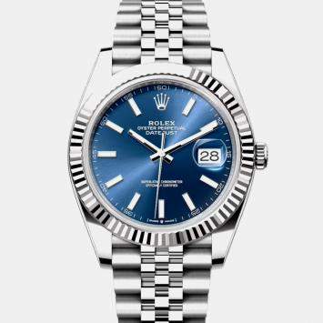 Pre Owned ساعة يد رجالية رولكس ديتجاست 126334 أوتوماتيكية ستانلس ستيل زرقاء 41 مم