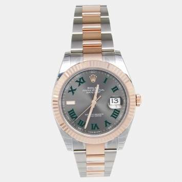 Pre Owned Rolex Slate 18k Everose Stainless Steel Datejust 126331 Men's Wristwatch 41 mm 