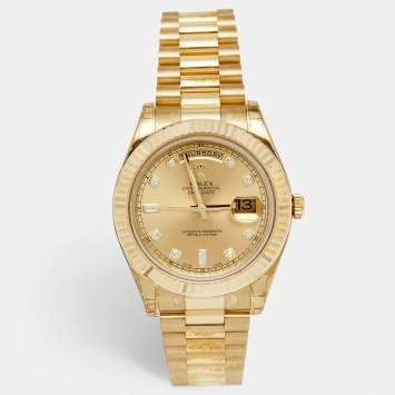 Pre Owned Rolex Champagne 18k Yellow Gold Diamond Day-Date II 218238 Men's Wristwatch 41 mm