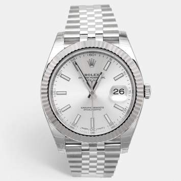Pre Owned Rolex Silver 18k White Gold Stainless Steel Datejust M126334-0004 Men's Wristwatch 41 mm 