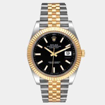 Pre Owned Rolex Black 18k Yellow Gold Stainless Steel Datejust 126333 Men's Wristwatch 41 mm
