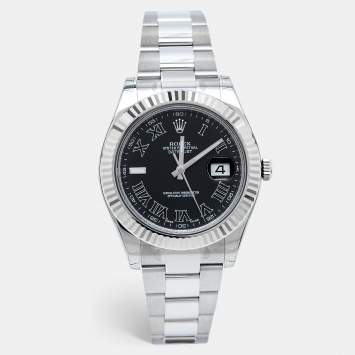 Pre Owned Rolex Charcoal Dark Grey 18K White Gold Stainless Steel Datejust II 116334-0002 Men's Wristwatch 41 mm