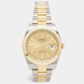 Pre Owned Rolex Champagne 18K Yellow Gold Oystersteel Datejust M126303-0009 Men's Wristwatch 41 mm