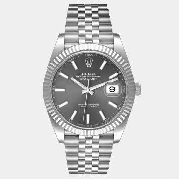 Pre Owned Rolex Rhodium 18K White Gold Stainless Steel Datejust 126334 Men's Wristwatch 41 mm