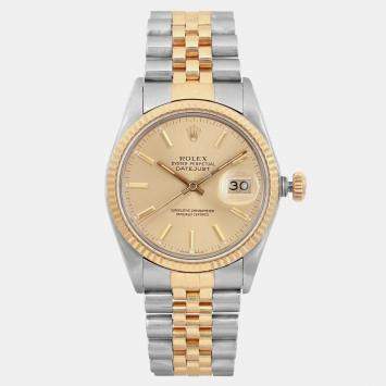 Rolex Champagne 18K Yellow Gold Stainless Steel Datejust 16013 Automatic Men's Wristwatch 36 mm