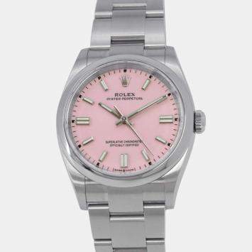 Pre Owned Rolex Pink Stainless Steel Oyster Perpetual 126000 Automatic Men's Wristwatch 36 mm