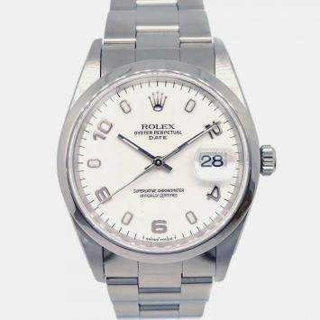 Rolex White Stainless Steel Oyster Perpetual Date 15200 Automatic Men's Wristwatch 34 mm