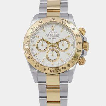 Rolex White 18k Yellow Gold Stainless Steel Cosmograph Daytona Automatic Men's Wristwatch 40 mm