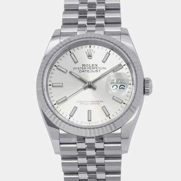 Rolex Silver 18k White Gold Stainless Steel Datejust Automatic Men's Wristwatch 36 mm