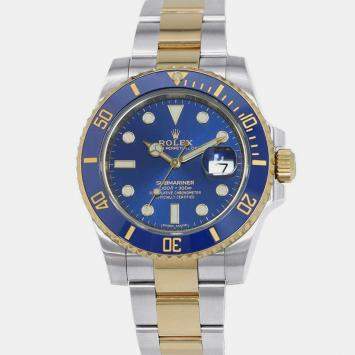 Rolex Blue 18k Yellow Gold Stainless Steel Submariner Automatic Men's Wristwatch 40 mm