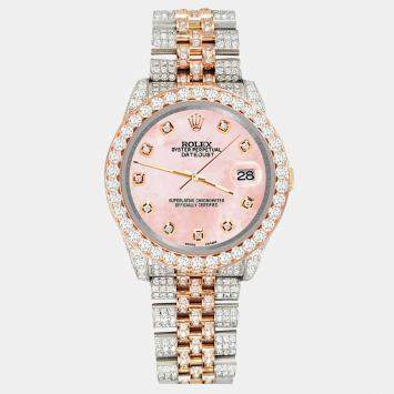 Rolex Custom Royal Pink 10.75ct Diamonds 18K Rose Gold Stainless Steel Datejust 116231 Automatic Men's Wristwatch 36mm