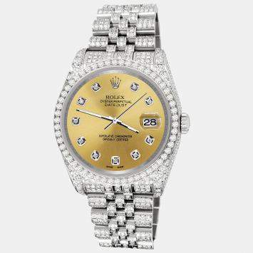 Rolex Custom Champagne 10.2ct Diamonds Stainless Steel Datejust 116200 Automatic Men's Wristwatch 36mm