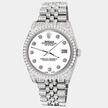 Rolex Custom White 10.2ct Diamonds Stainless Steel Datejust 116200 Automatic Men's Wristwatch 36mm