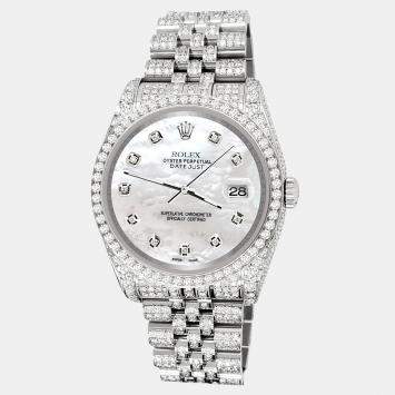 Rolex Custom White 10.2ct Diamonds Stainless Steel Datejust 116200 Automatic Men's Wristwatch 36mm