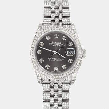 Rolex Custom Rhodium Gray 10.2ct Diamonds Stainless Steel Datejust 116200 Automatic Men's Wristwatch 36mm
