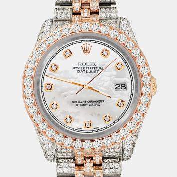 Rolex Custom White 10.75ct Diamonds 18K Rose Gold Stainless Steel Datejust 116231 Automatic Men's Wristwatch 36mm