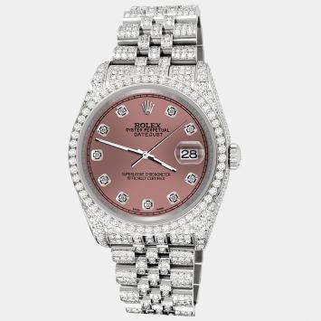 Rolex Custom Salmon 10.2ct Diamonds Stainless Steel Datejust 116200 Automatic Men's Wristwatch 36mm