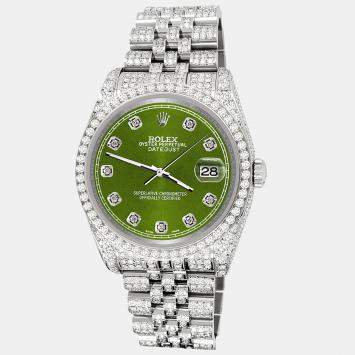 Rolex Custom Royal Green 10.2ct Diamonds Stainless Steel Datejust 116200 Automatic Men's Wristwatch 36mm