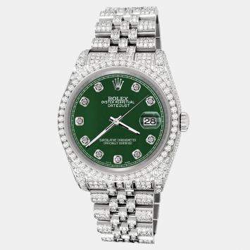Rolex Custom Forest Green 10.2ct Diamonds Stainless Steel Datejust 116200 Automatic Men's Wristwatch 36mm
