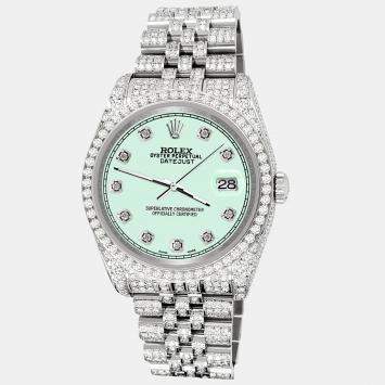 Rolex Custom Malachite 10.2ct Diamonds Stainless Steel Datejust 116200 Automatic Men's Wristwatch 36mm