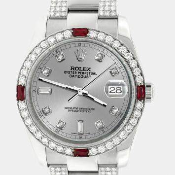 Rolex Custom Silver  4.5CT Diamond Stainless Steel Datejust 116200 Automatic Men's Wristwatch 36 mm