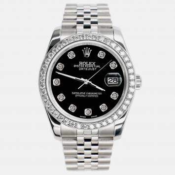 Rolex Custom Black 1.85CT Diamond Stainless Steel Datejust 116200 Automatic Men's Wristwatch 36mm