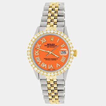 Rolex Custom Pastel Orange 3.10CT Diamond 18K Yellow Gold Stainless Steel Datejust  Automatic Men's Wristwatch 36mm