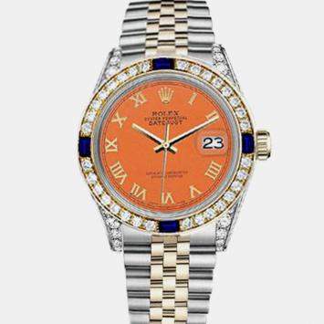 Rolex Customised Orange Diamond 18K Yellow Gold Stainless Steel Datejust 16013 Automatic Men's Wristwatch 36mm