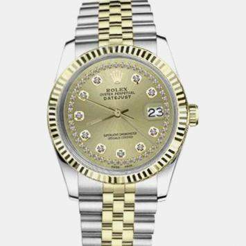Rolex Customised Champagne Diamond 18K Yellow Gold Stainless Steel Datejust 16013 Automatic Men's Wristwatch 36mm