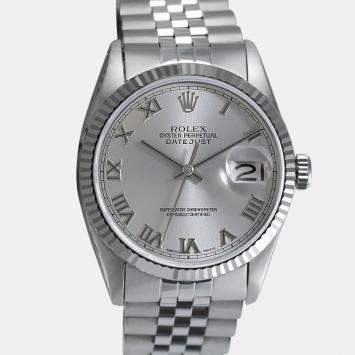 Rolex Silver Stainless Steel Datejust 16030 Automatic Men's Wristwatch 36mm