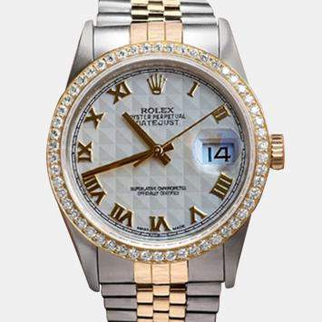 Rolex Customised Cream Diamond 18K Yellow Gold Stainless Steel Datejust 16013 Automatic Men's Wristwatch 36mm