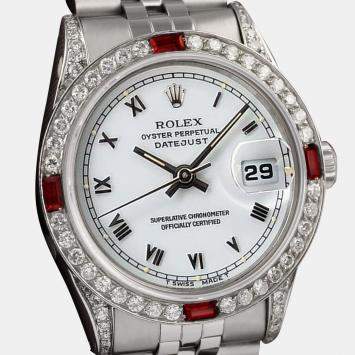 Rolex Customised White Diamond Stainless Steel Datejust 16014 Automatic Men's Wristwatch 36mm