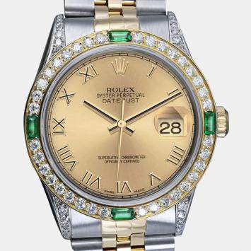Rolex Customised Champagne Diamond 18K Yellow Gold Stainless Steel Datejust 16013 Automatic Men's Wristwatch 36mm