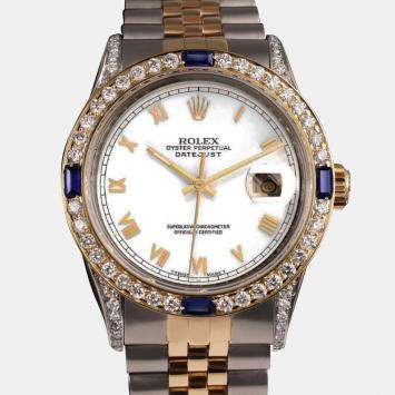 Rolex Customised White Diamond 18K Yellow Gold Stainless Steel Datejust 16013 Automatic Men's Wristwatch 36mm