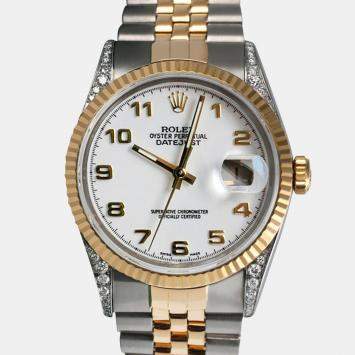 Rolex Customised White Diamond Stainless Steel Datejust 16013 Automatic Men's Wristwatch 36mm