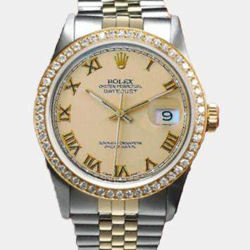 Rolex Customised Champagne Diamond 18K Yellow Gold Stainless Steel Datejust 16013 Automatic Men's Wristwatch 36mm