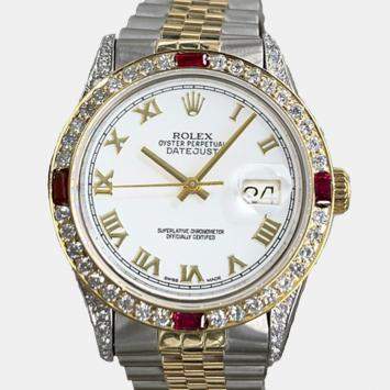 Rolex Customised White Diamond Stainless Steel Datejust 16013 Automatic Men's Wristwatch 36mm